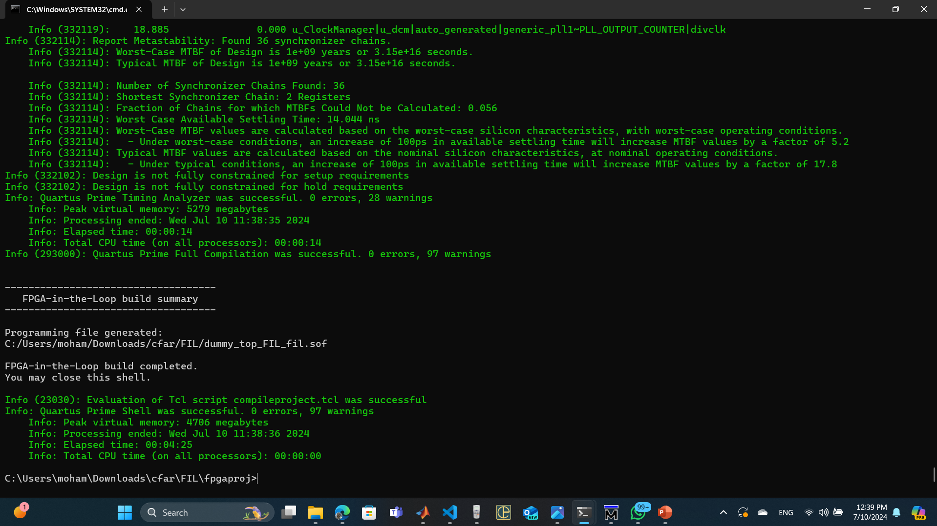 Command Window for Quartus