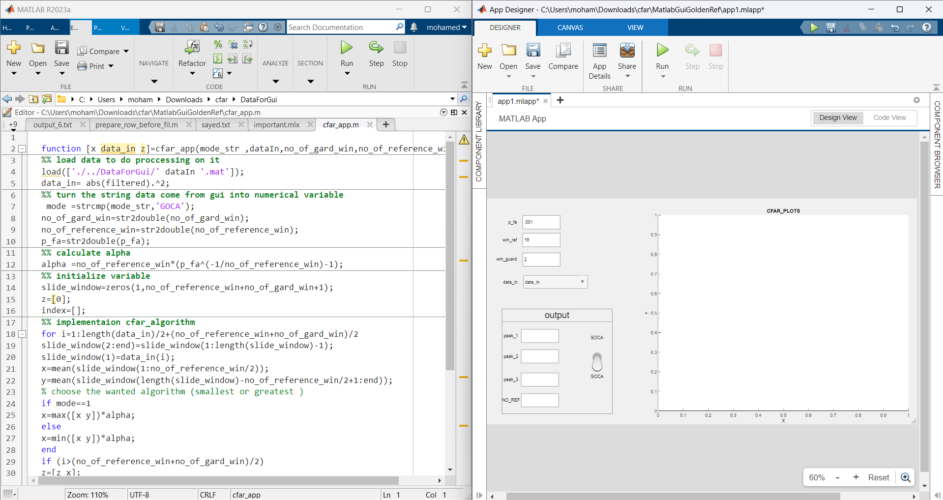 MATLAB Code and UI of App Designer